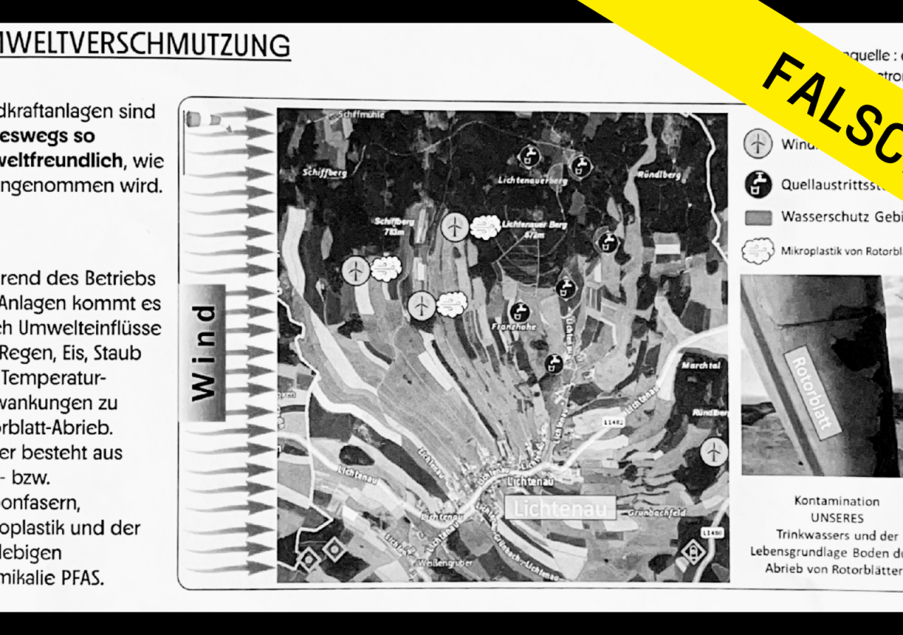 grafische Darstellung der Anti-Windkraft Bürgerliste, wonach der Abrieb von Rotorblättern das Grundwasser kontaminiere