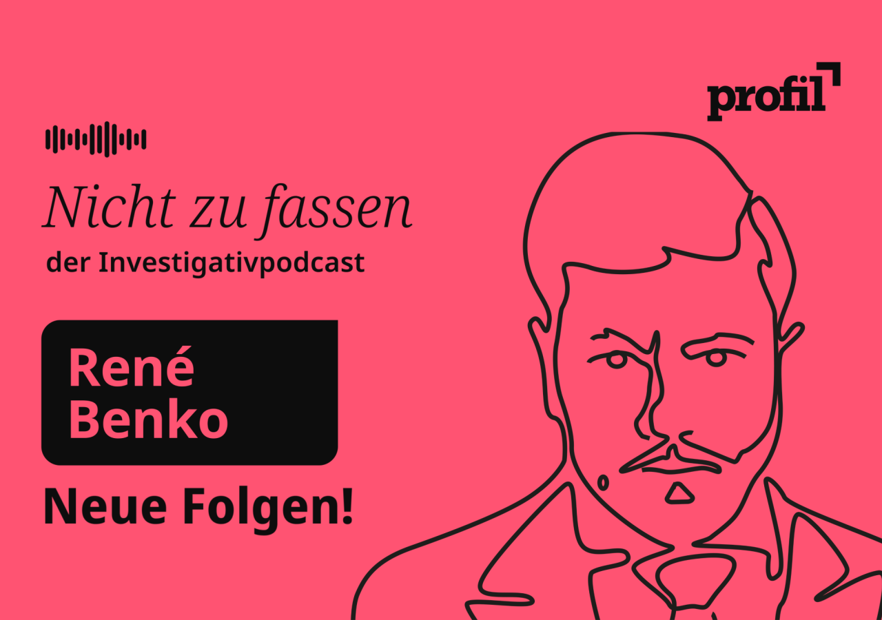 Werbung für den „Nicht zu fassen“-Podcast über René Benko, Staffel 2.
