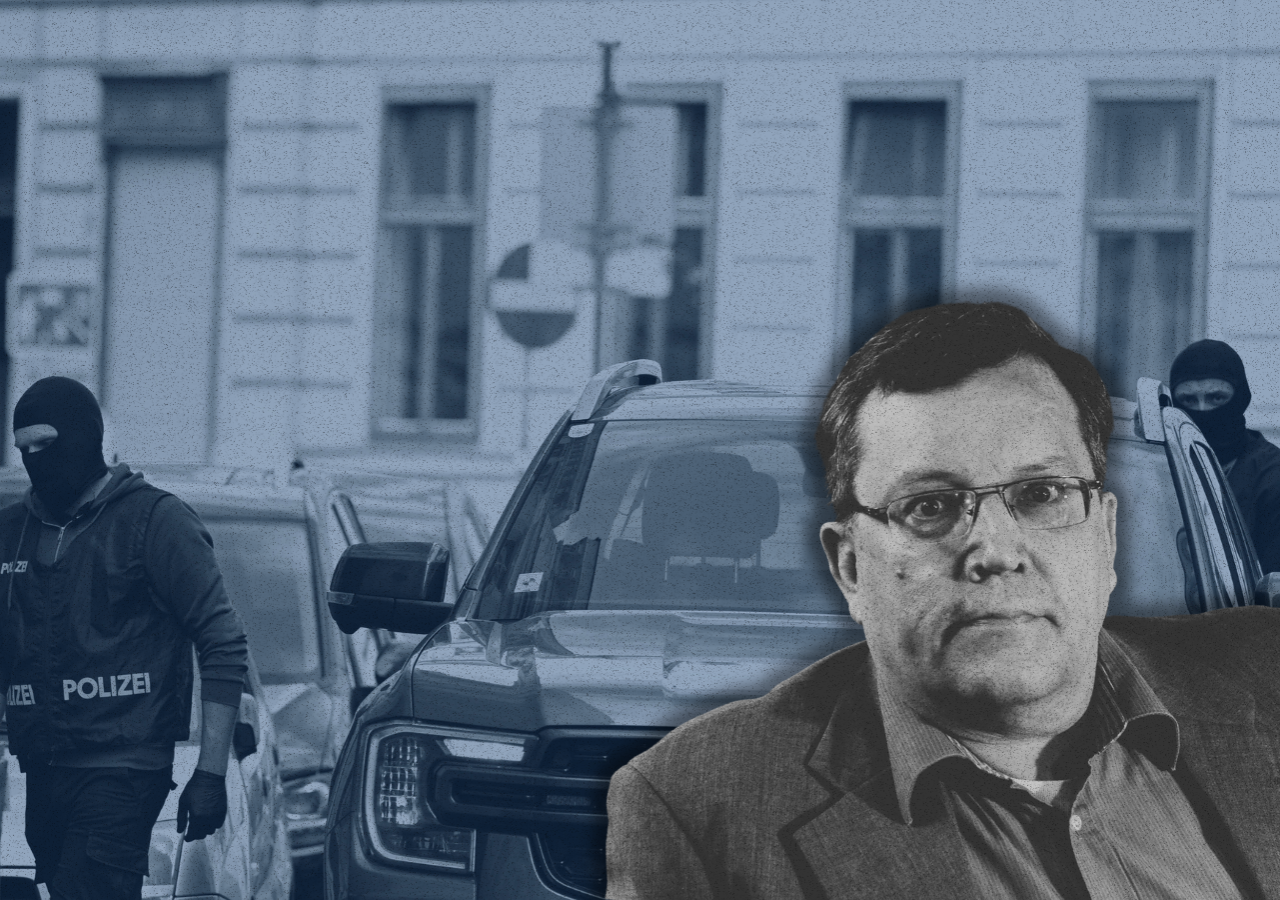 Bei Neonazi Gottfried Küssel hat es am Dienstag eine Hausdurchsuchung gegeben. Im Bild: Beamte im Zuge der Hausdurchsuchung , am Dienstag 9. September 2025 in Wien.