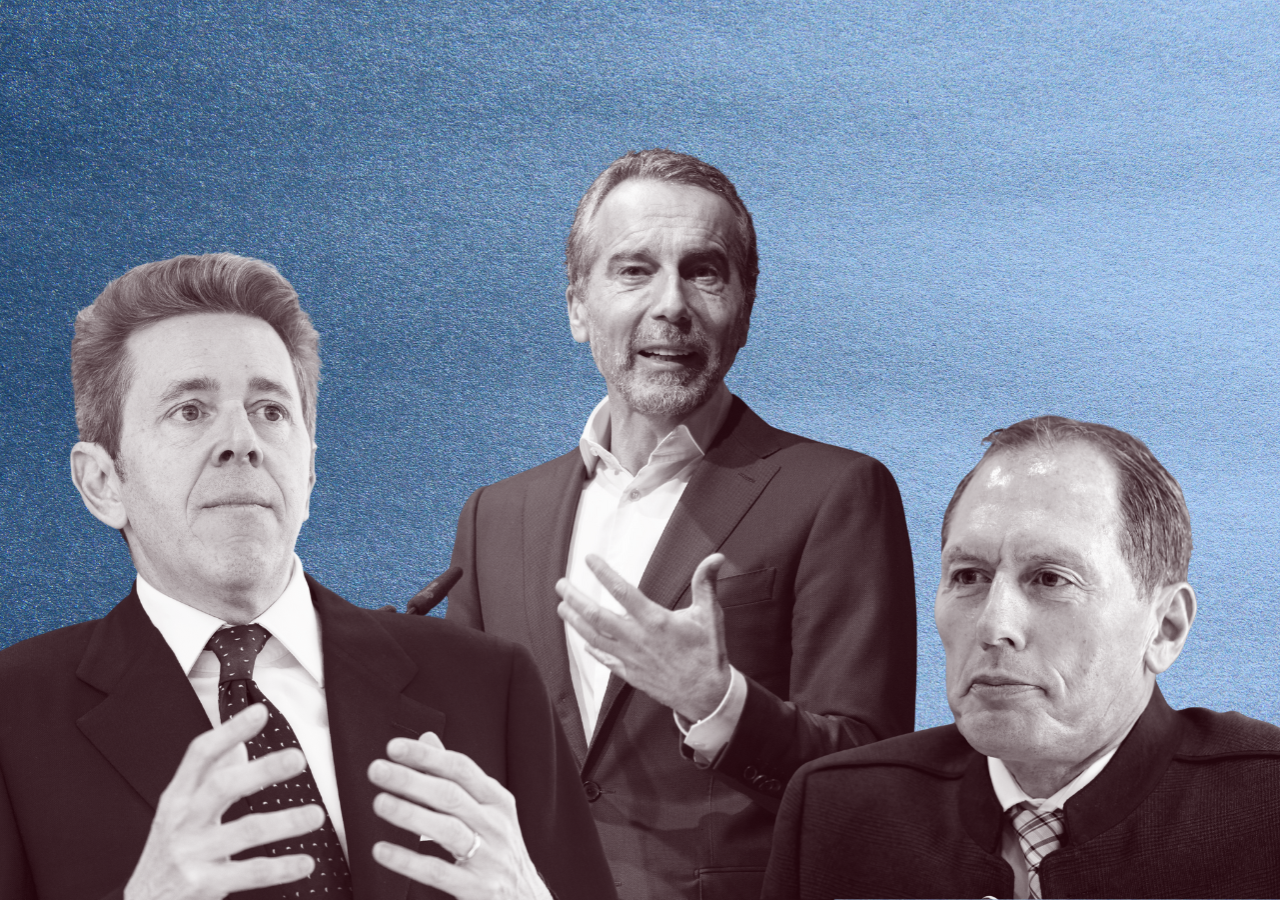 Eine Kollage vor blau-grauem Hintergrund mit Harald Mahrer, Christian Kern, Josef Moosbrugger