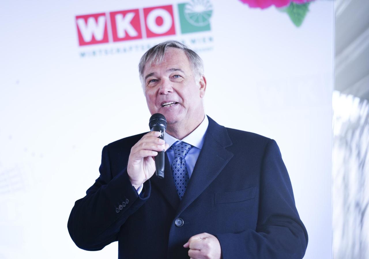 Walter Ruck spricht bei einer Veranstaltung der Wirtschaftskammer Wien ins Mikrofon.