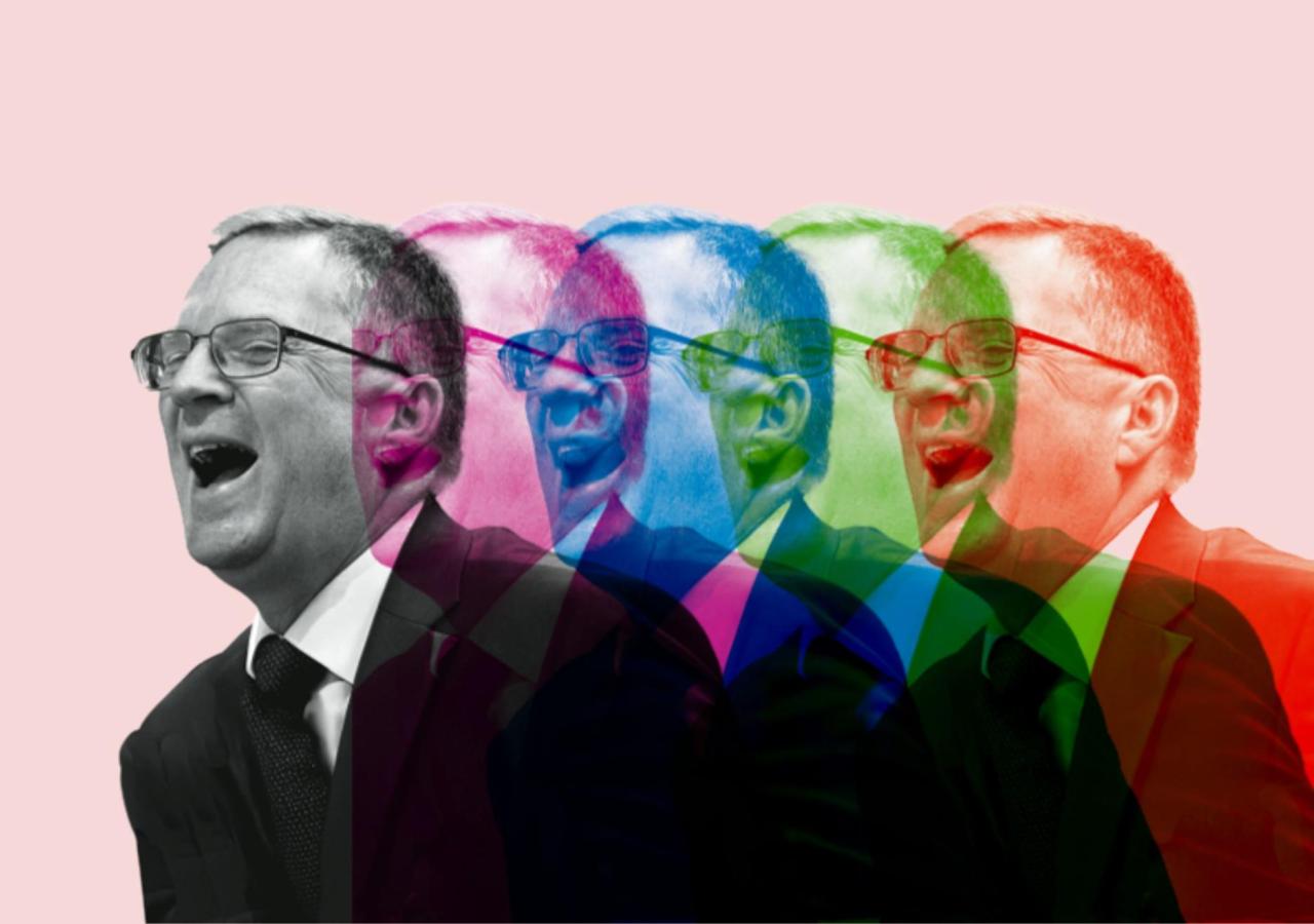 Ex-ÖVP-Klubchef August Wöginger in den Farben Schwarz, Pink, Blau, Grün und Rot