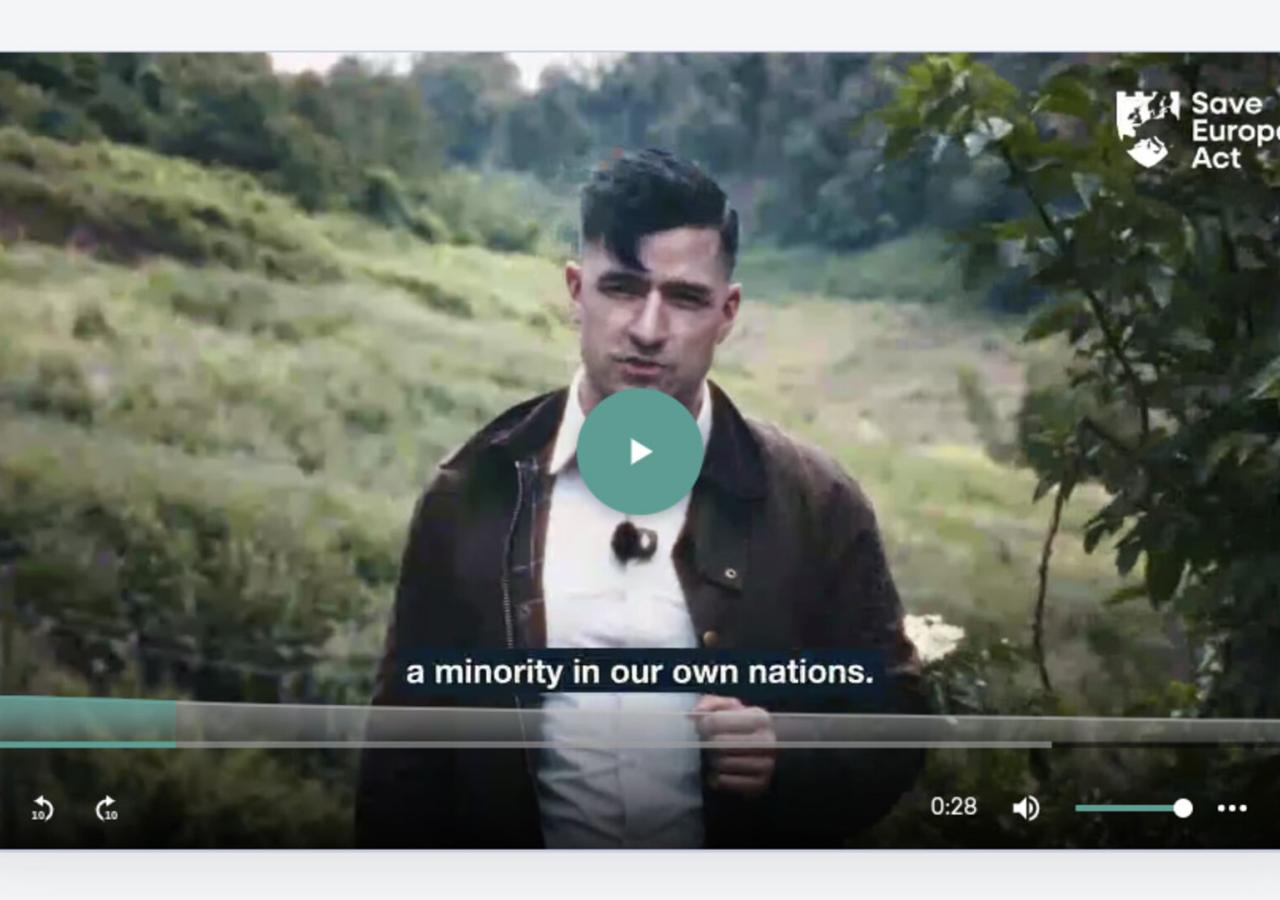 Rechtsextremer Sellner in einem Werbe-Video für den "Save Europe Act"
