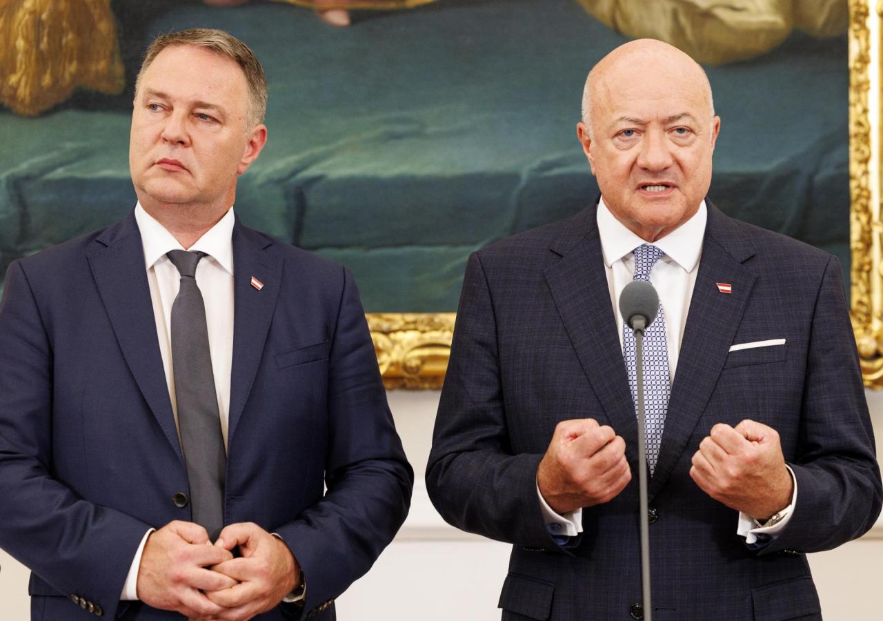 Vizekanzler Andreas Babler (SPÖ) und Bundeskanzler Christian Stocker (ÖVP) am Mittwoch, 01. Juli 2026 anl. einer PK zur Reformpartnerschaft im Bundeskanzleramt in Wien