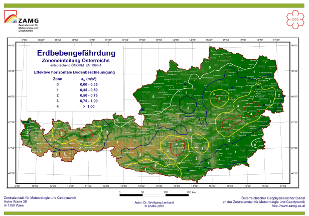 Die Erdbebengefahr in Österreich als Grafik dargestellt.