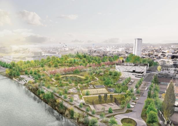 Ein Rendering des neuen Volksgarten Wels