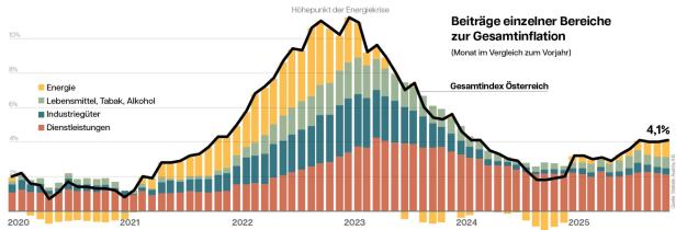 Grafik zu Inflation 4,1 Prozent und Teilbereiche
