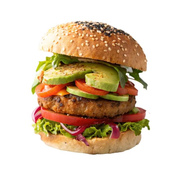 Vegetarischer Burger vor weißem Hintergrund