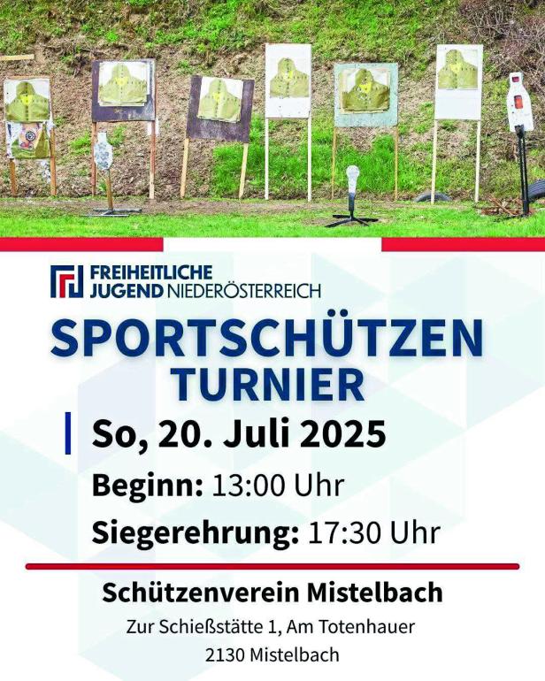 Plakate mit Schießscheiben und Ankündigung eines Sportschützen-Turniers der FPÖ-Jugend.