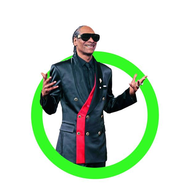 Foto-Illustration zeigt Rapper Snoop Dogg in einem grünen olympischen Ring