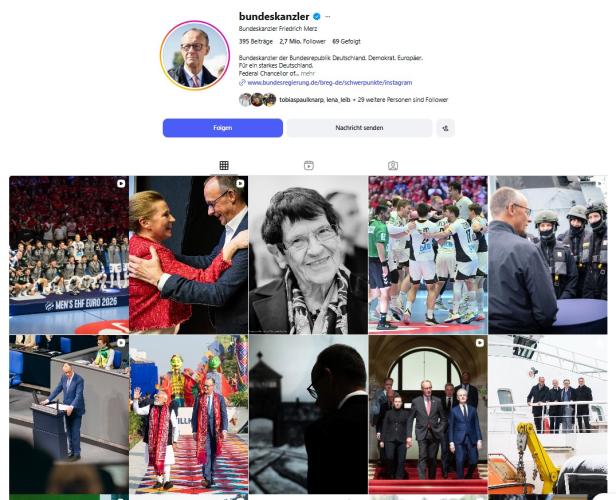 Ein Screenshot vom Instagram-Profil des deutschen Bundeskanzlers Friedrich Merz.
