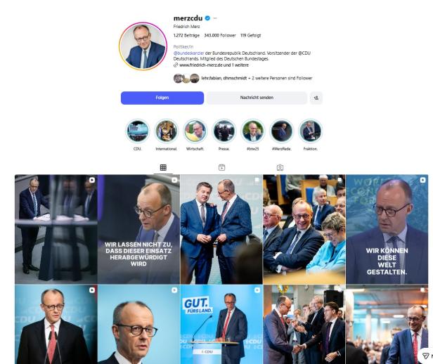 Ein Screenshot vom Instagram-Profil von Friedrich Merz' als Parteipolitiker.