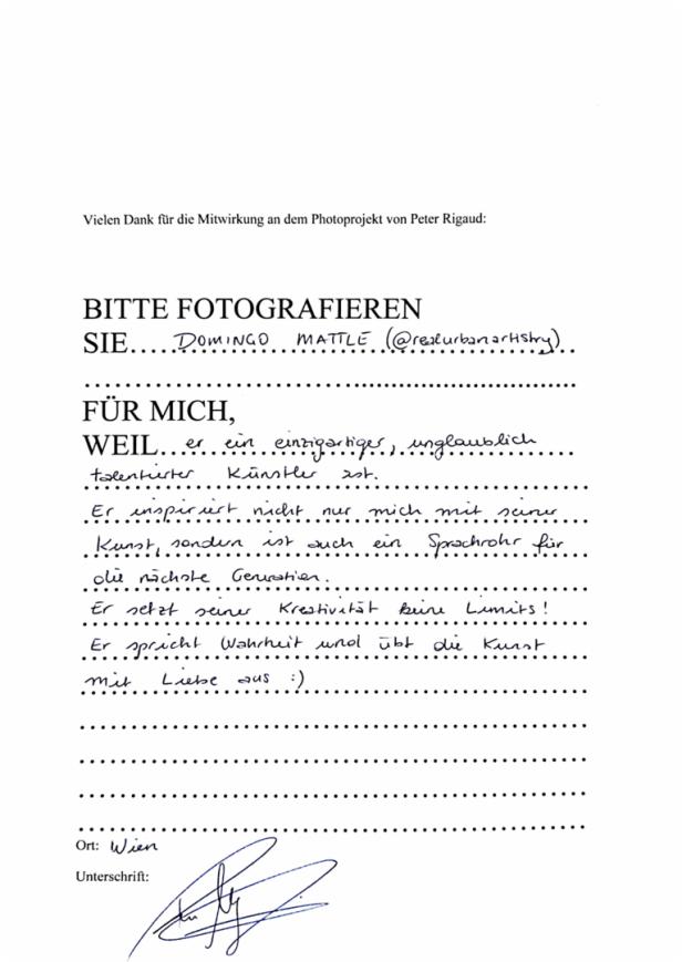 Formular, auf dem sich Rose Alaba ein Bild von Domingo Mattle wünscht