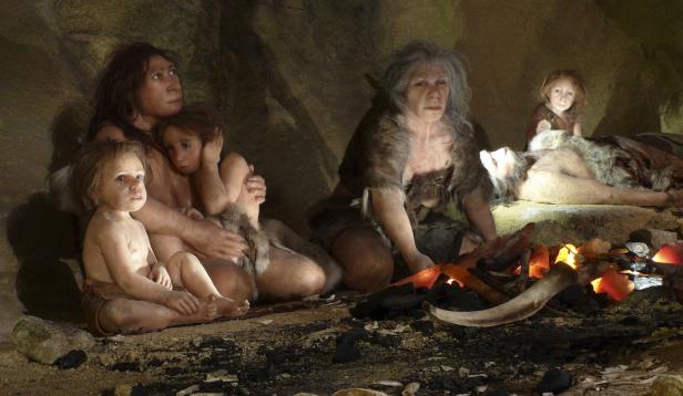 An exhibit shows the life of a neanderthal family in a cave in the new Neanderthal Museum in the northern town of Krapina