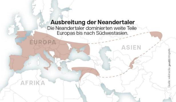Die Karte zeigt die Ausbreitung der Neandertaler von Westeuropa bis Sibirien.