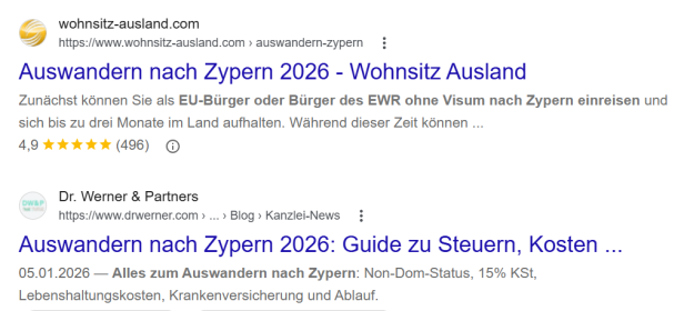 Screenshot Auswanderer-Agenturen
