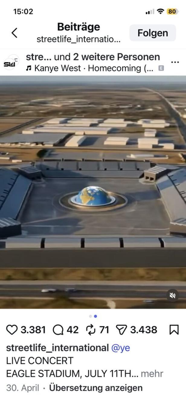 Ein Screenshot auf Instagram zeigt das geplante Stadion in Tirana 