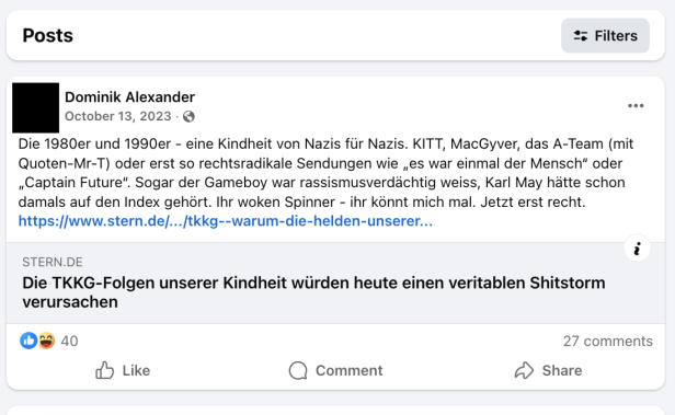 Screenshot eines Facebook-Posts