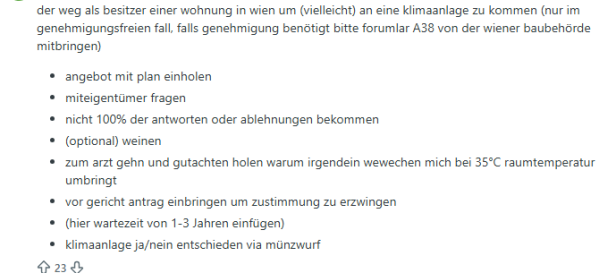 Ein Screenshot beschreibt, wie man zu einer Klimaanlage in Wien kommt