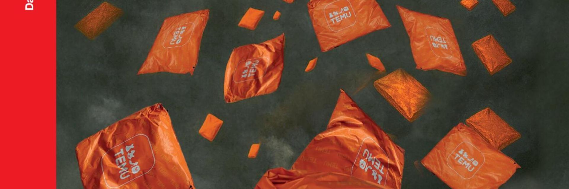 Cover des Magazins profil. Flugzeuge werfen Temu-Pakete ab. Titel: Ramsch, made in China. Wie Shein und Temu Europa mit Klumpert fluten.