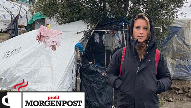 Journalistin Franziska Grillmeier im Flüchlingslager Moria auf Lesbos
