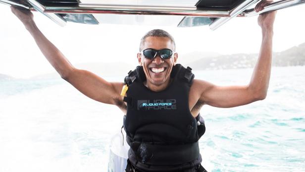 Obama im Urlaub mit Richard Branson.