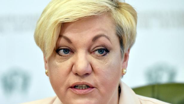 Valeria Gontareva während einer Pressekonferenz in Kiew im April 2017 Valeria Gontareva während einer Pressekonferenz in Kiew im April 2017