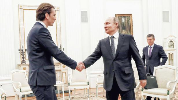 Bundeskanzler Sebastian Kurz mit Wladimir Putin in Moskau (Februar 2018) Bundeskanzler Sebastian Kurz mit Wladimir Putin in Moskau (Februar 2018)