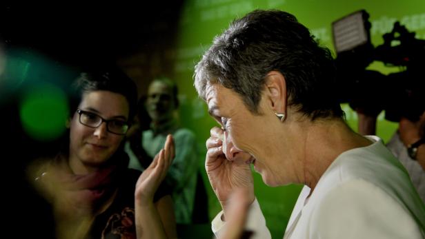 Die Grüne Spitzenkandidatin Ulrike Lunacek in der Wahlzentrale der Grünen im Rahmen der Nationalratswahl 2017