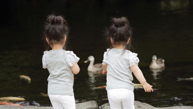 Zwillingsschwestern an einem Teich (Symbolbild)