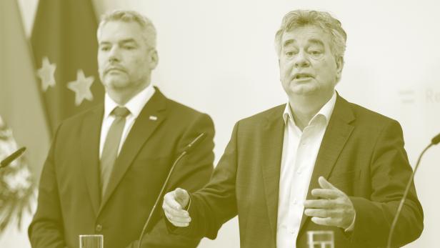 Karl Nehammer (ÖVP) und Werner Kogler (Grüne)