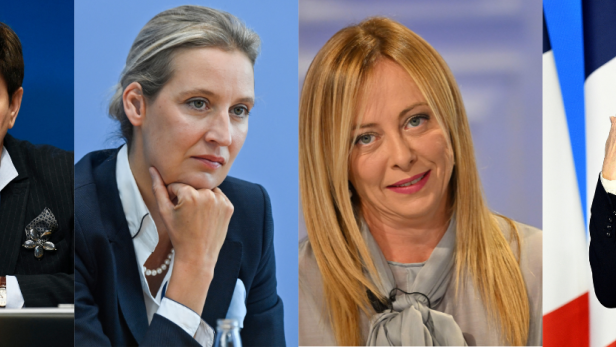 Porträts von Beata Szydło, Alice Weidel, Giorgia Meloni und Marine Le Pen.