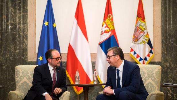 Außenminister Alexander Schallenberg und der serbische Präsidenten Aleksandar Vucic, am Montag, 13. Juni 2022, anlässlich eines Treffens in Belgrad.