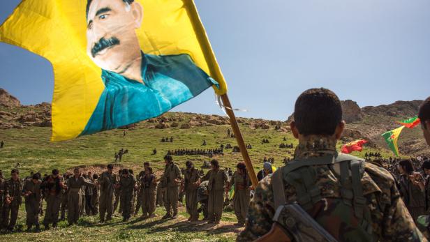 Kurdish militias in Sinjar, Iraq, celebrating the birthday of Abdullah Ocalan