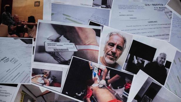 his photograph taken in Le-Perreux-sur-Marne, outside Paris on February 9, 2026 shows undated pictures provided by the US Department of Justice on January 30, 2026 as part of the Jeffrey Epstein files. US authorities on January 30, 2026, released the latest cache of files related to the investigation into the late conviceted sex offender Jeffrey Epstein. The files contained references to numerous high-profile figures. 