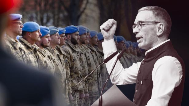 FPÖ-Chef Herbert Kickl vor Soldaten des Bundesheers.