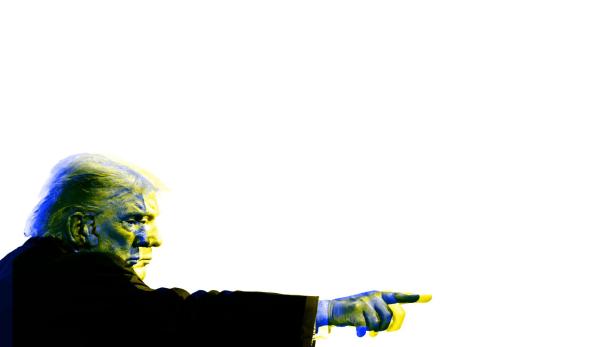 Illustration von Trump mit gestrecktem Zeigefinger
