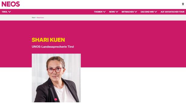 Frau mit Brille auf Internetseite der Partei Neos