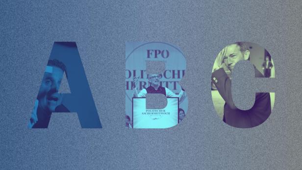Eine ABC Grafik mit Heinz-Christian Strache, Herbert Kickl und Jörg Haider