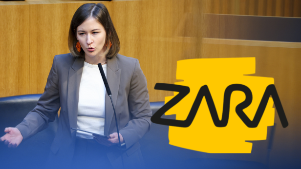 Eine Kollage der Politikerin Claudia Bauer mit dem Logo des Vereins ZARA.