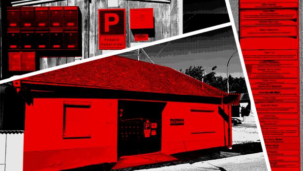 Rot eingefärbtes Haus im Burgenland, in dem mehrere ungarische Scheinunternehmer einen Firmensitz angemeldet haben