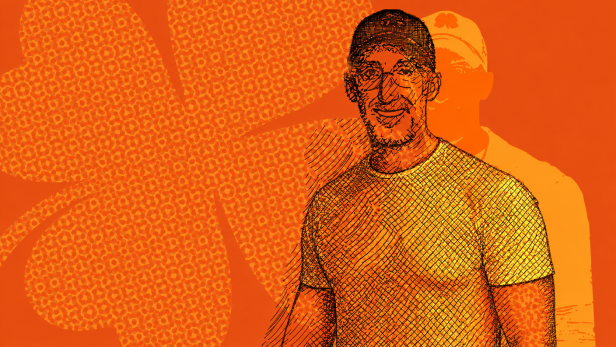 Glücksspielkonzern-Gründer Uri Poliavich in einer orange gehaltenen Illustration