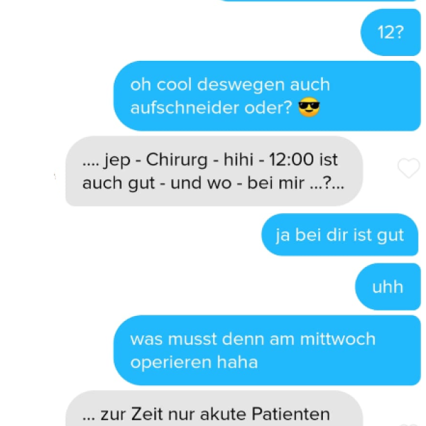 Screenshot eines Tinder-Chatprotokolles