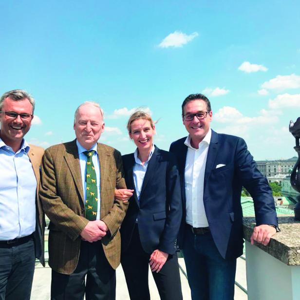 Norbert Hofer, Alexander Gauland, Alice Weidel und Heinz-Christian Strache bei einem Treffen vor dem Wahlherbst in Wien.