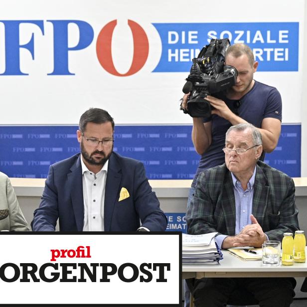 FPÖ Expertenkomission Andreas Mölzer, Christian Hafenecker und Wilhelm Brauneder, Michael Wladika anlässlich der Präsentation des Berichtes der FPÖ-Historikerkommission