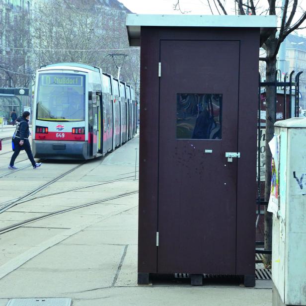 HOLZHÜTTE AM SCHWEDENPLATZ: Nicht oft sieht man ein Plumpsklo mitten in Wien statt auf der Alm.