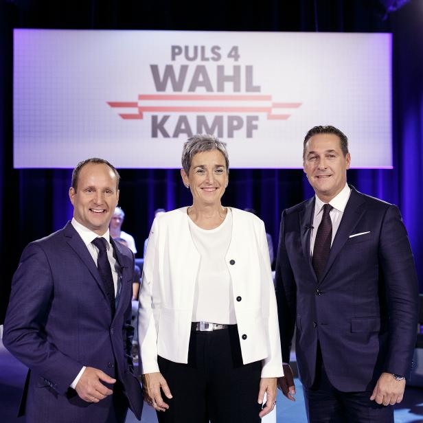 Neos-Chef Matthias Strolz, Grünen-Spitzenkandidatin Ulrike Lunacek und FPÖ-Chef Heinz-Christian Strache