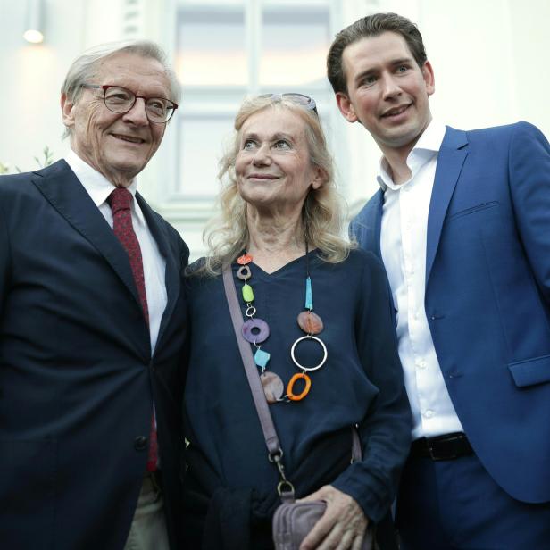 Ex-Bundeskanzler Wolfgang Schüssel (ÖVP) mit Ehefrau Krista und Bundeskanzler Sebastian Kurz (ÖVP) am Mittwoch, 20. Juni 2018, anlässlich des ÖVP-Sommerfests in Wien.