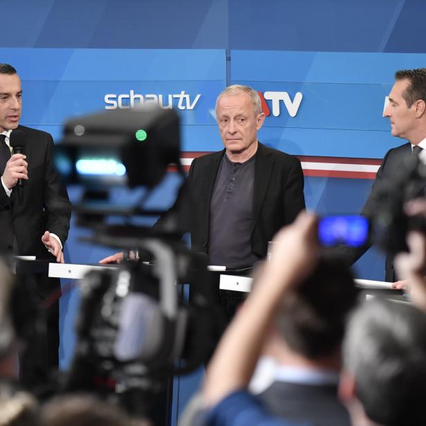 Bundeskanzler Christian Kern, Peter Pilz (Liste Peter Pilz), FPÖ-Chef Heinz-Christian Strache im Pressezentrum in der Nationalbibliothek im Rahmen der Nationalratswahl