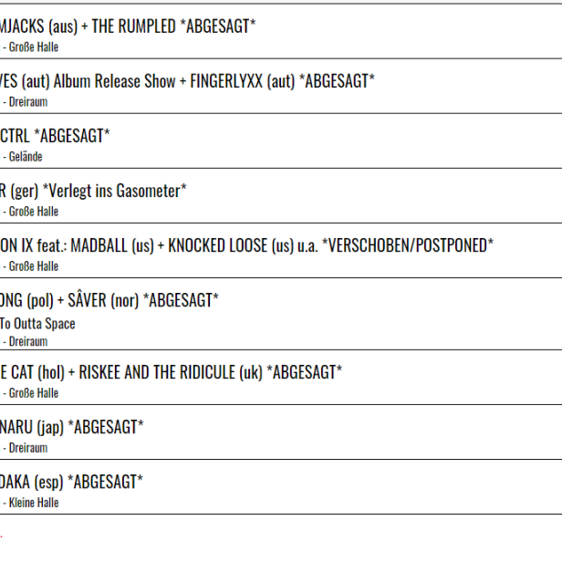 Abgesagt: Das aktuelle Programm der Arena Wien